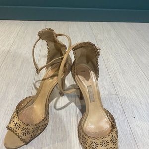 Schutz Nude Eyelet Punch Heels in Leather